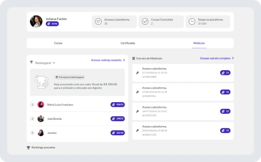 Tela representando o engajamento e adesão da Mobiliza LMS