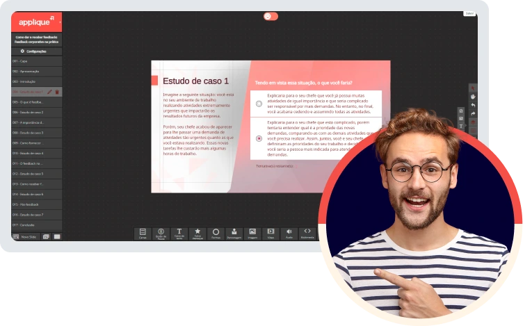 imagem e tela que representa a edição de cursos empresariais com Applique